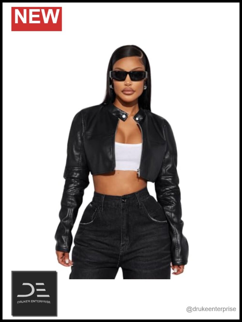 Women's Faux Leather Cropped Moto Biker Jacket Asymmetrical Zip Belted